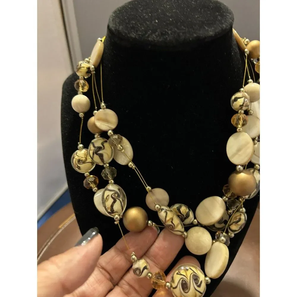 Vintage Chunky Beaded Necklace Statement Costume Signed EL‎ With Earrings